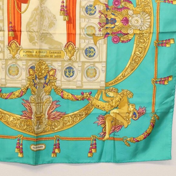 HERMES Carre 90 Scarf ""HOMMAGE A CHARLES GARNIER"" Silk Green Auth BA6851 - Picture 5 of 9